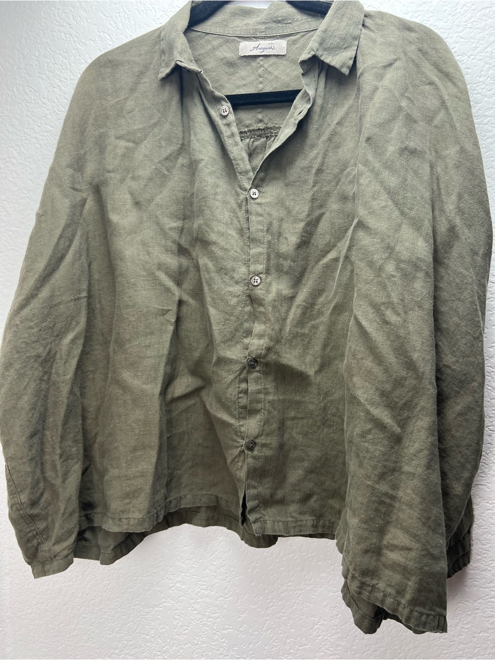 ICHI Antiquités 100% Linen Oversized Button Front top Olive Green Made Japan - Picture 2 of 12